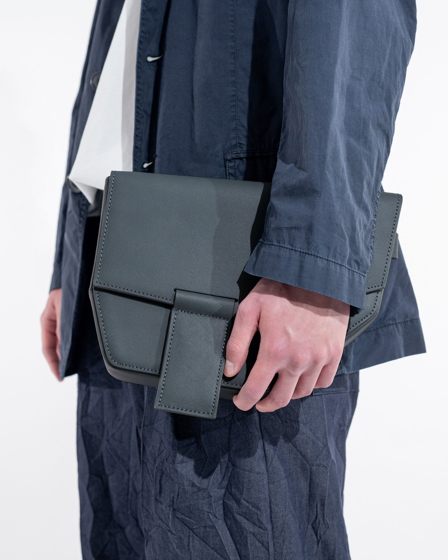 SWITZ Blue Grey Leather Crossbody Messenger Bag