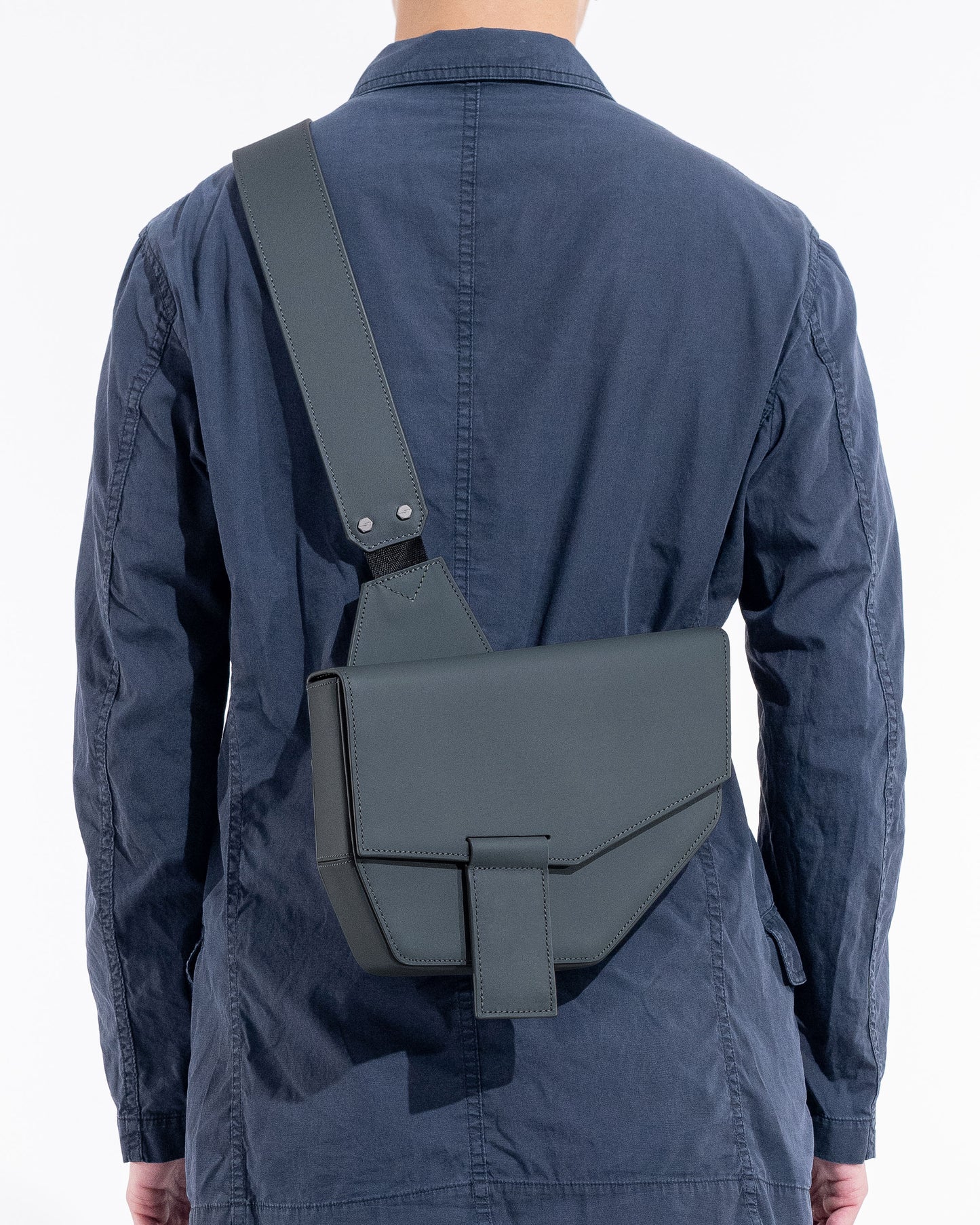 SWITZ Blue Grey Leather Crossbody Messenger Bag