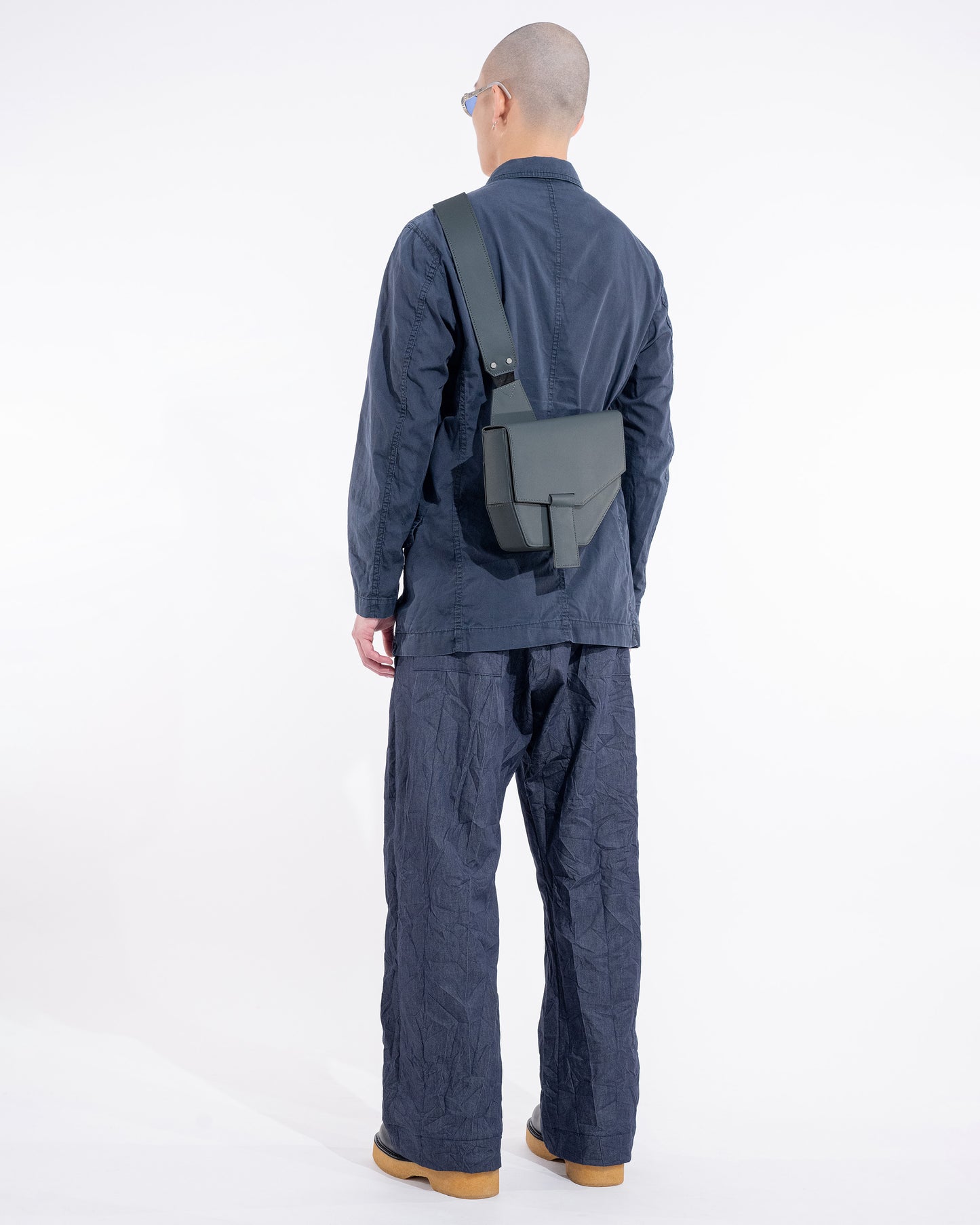 SWITZ Blue Grey Leather Crossbody Messenger Bag