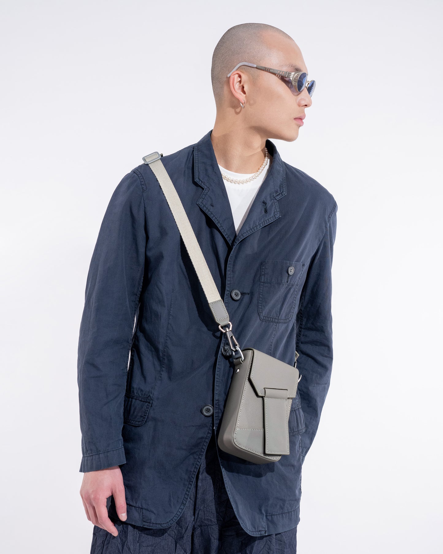 LIIN Light Grey Genuine Leather Phone Bag