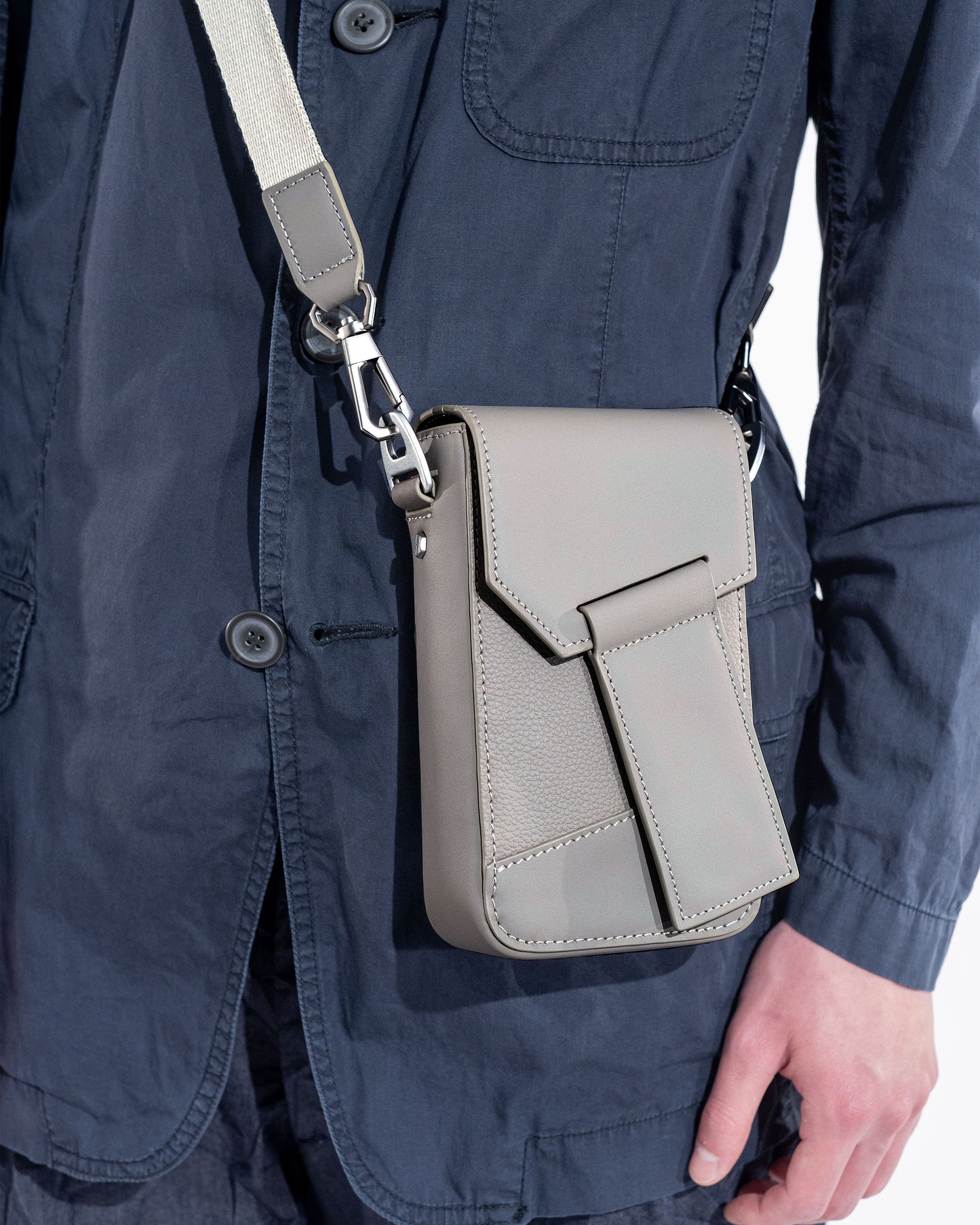 LIIN Light Grey Genuine Leather Phone Bag