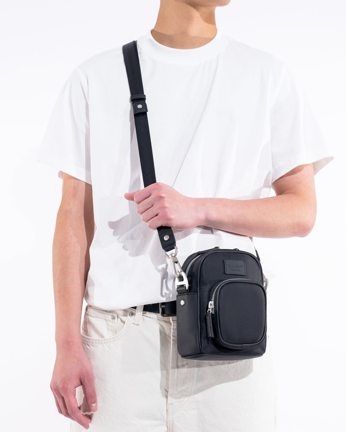 SANBAE Black Nylon and Leather Crossbody Bag