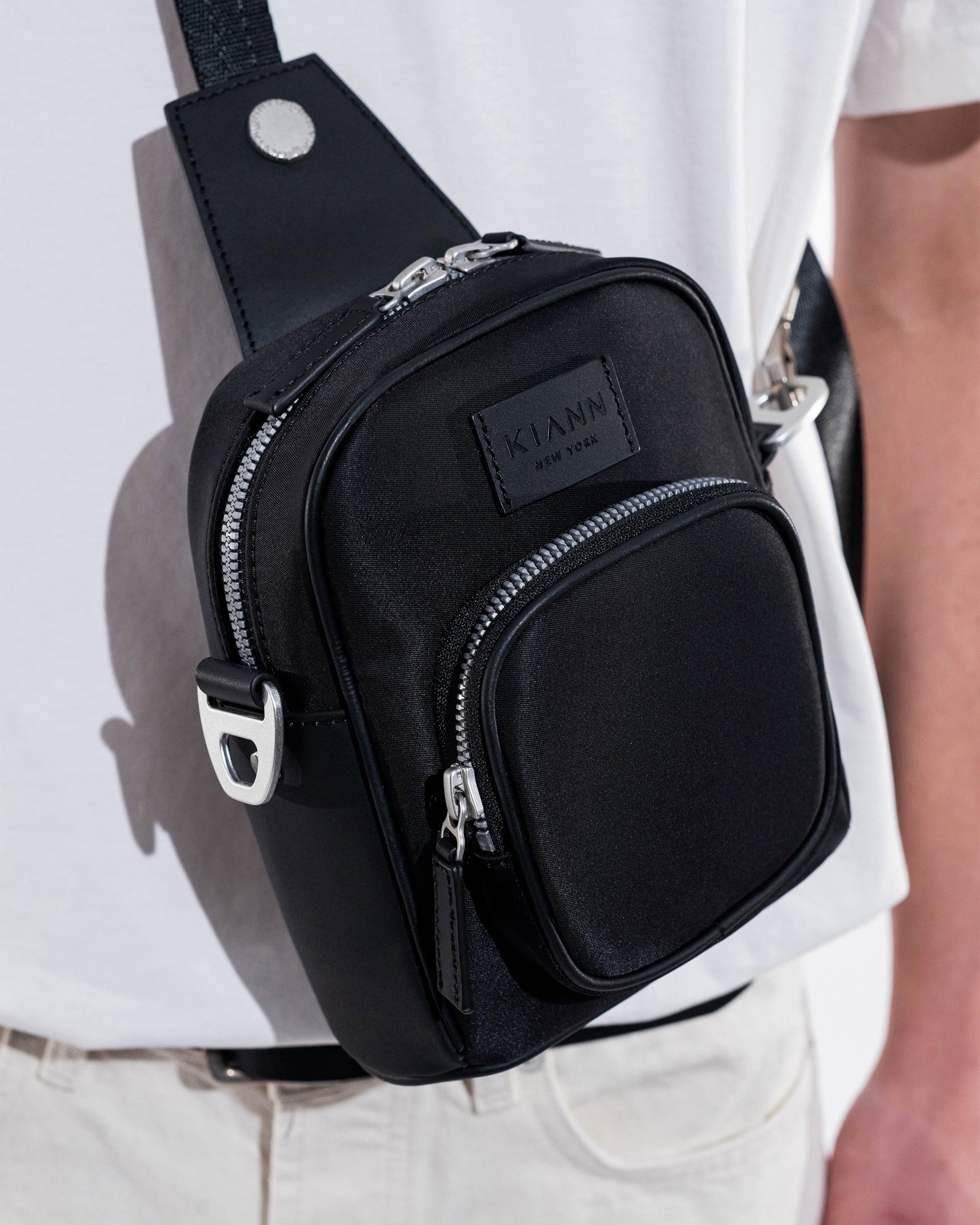SANBAE Black Nylon and Leather Crossbody Bag