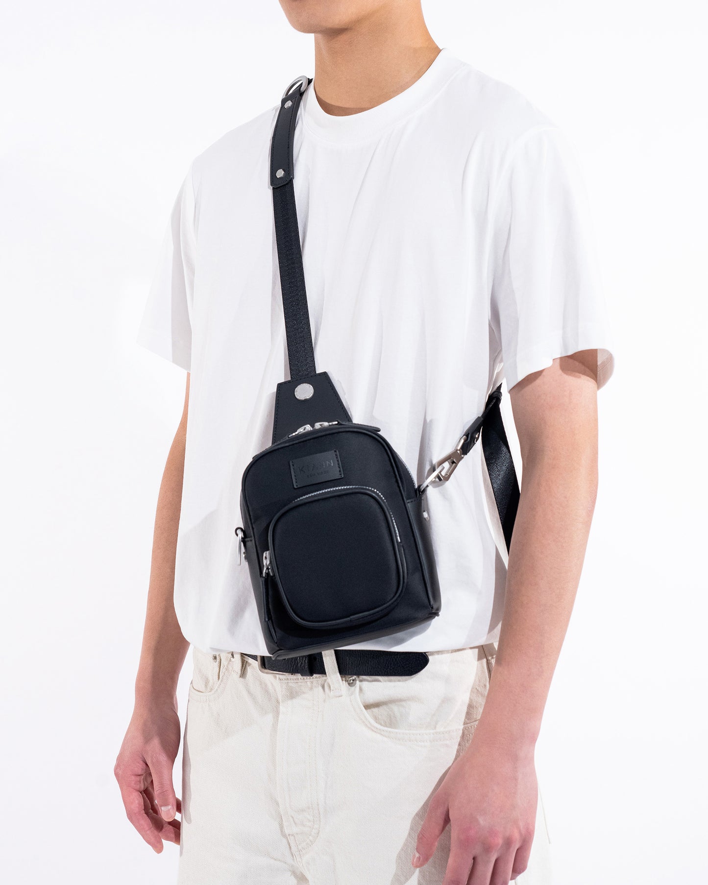 SANBAE Black Nylon and Leather Crossbody Bag